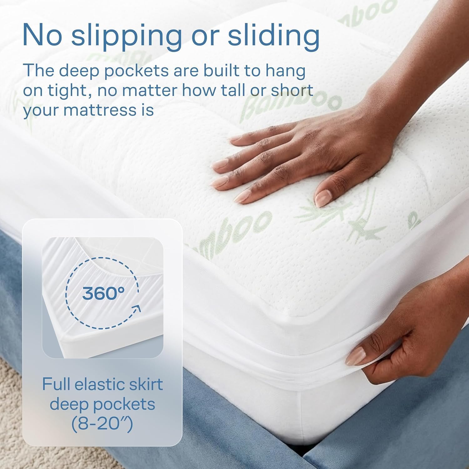 Detalle de Mattress Topper Cloud-Like Comfort – Ultra-Soft Bamboo Viscose, 135x190cm, Deep Fit