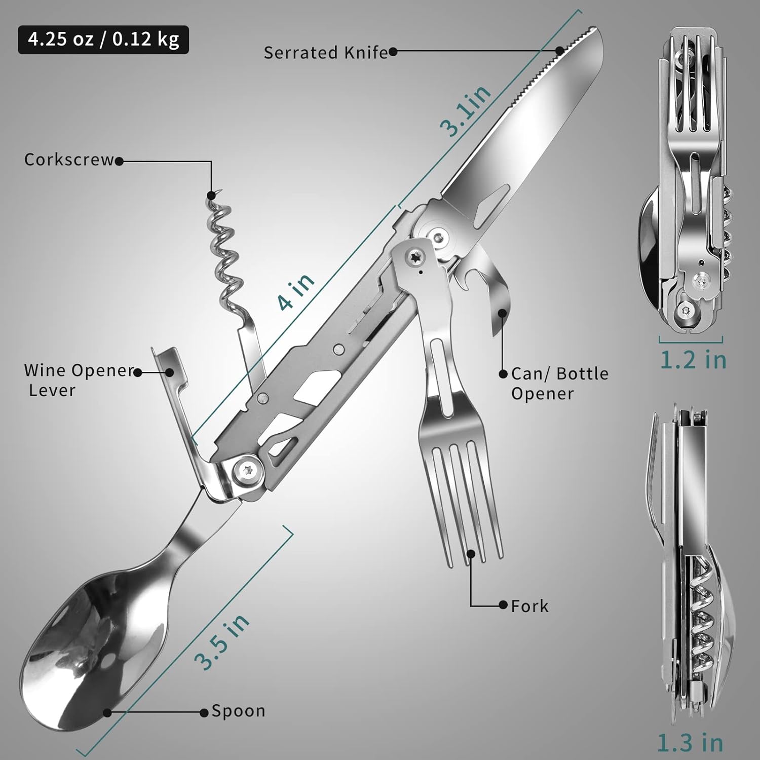 Thumbnail 2 de ZIMAIC Edelstahl 5-in-1 Klappbesteck Campingbesteck als Messer-Gabel-Löffel-Set