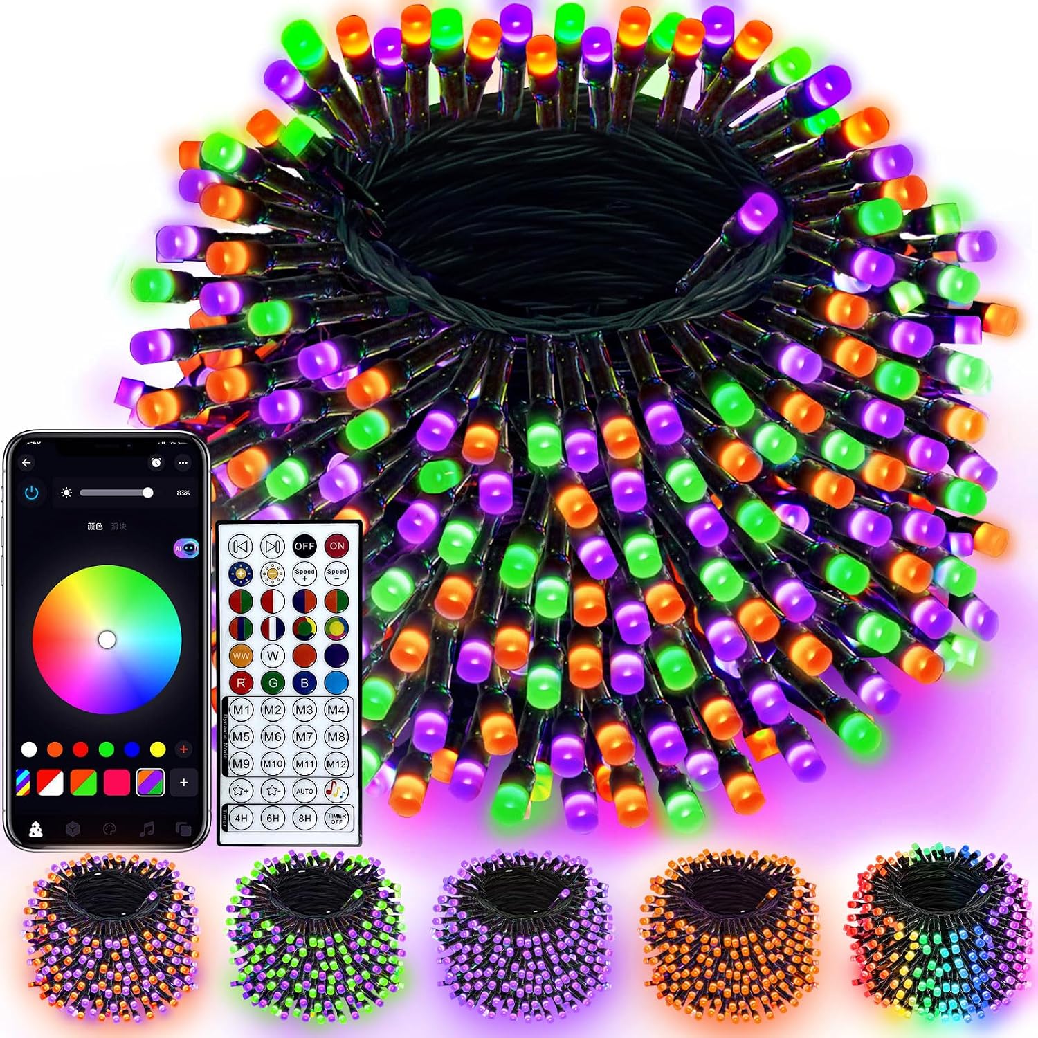 Detalle de BHCLIGHT 240LED Smart Color-Changing String Lights, 92FT, App and Remote Control