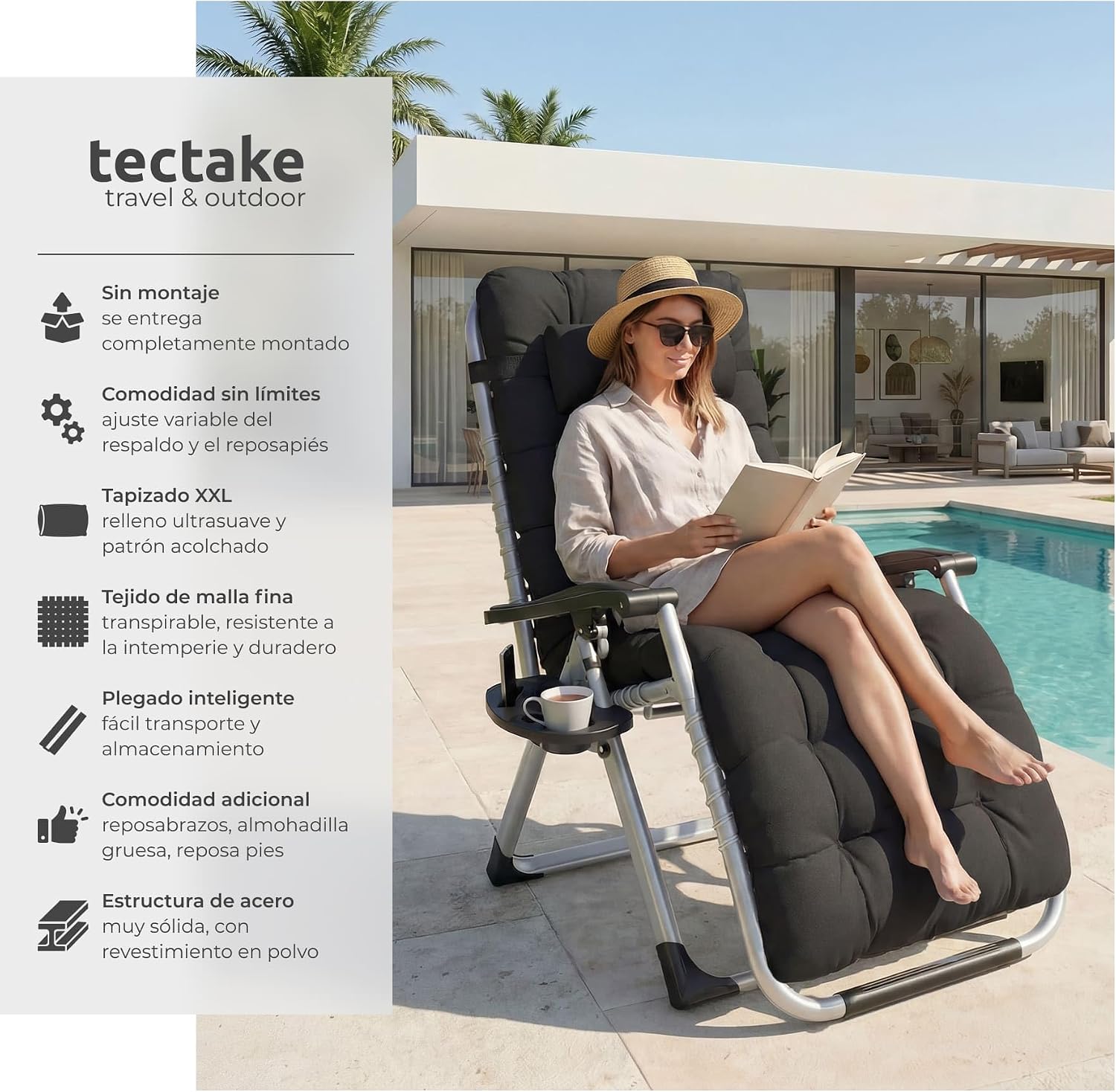 Detalle 2 de tectake Silla Tumbona Plegable para Playa 1 unidad