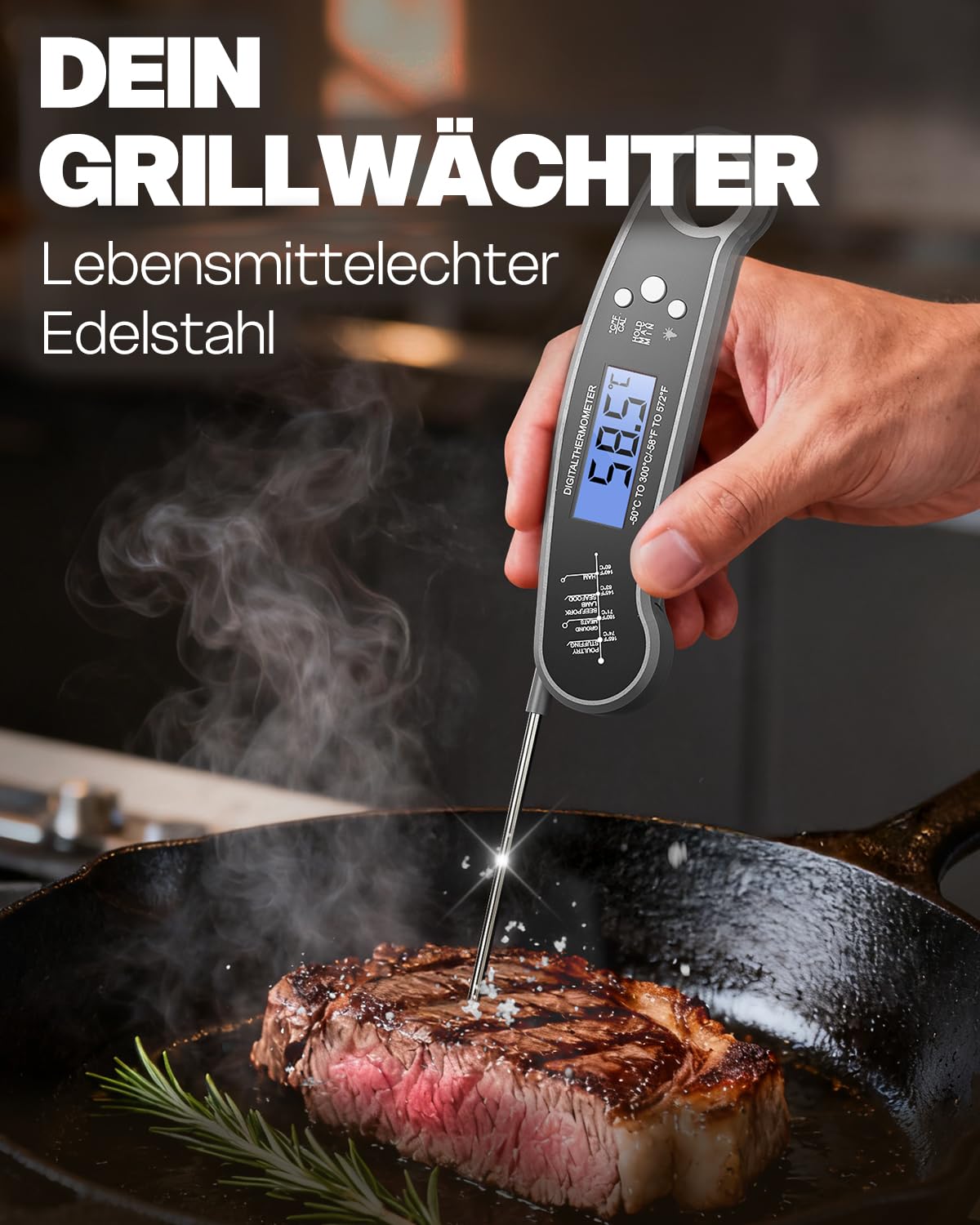 Thumbnail 4 de Digitales Fleischthermometer klappbar mit LCD-Backlight – Grill- und Bratenthermometer für Küche, Grillen & Backen
