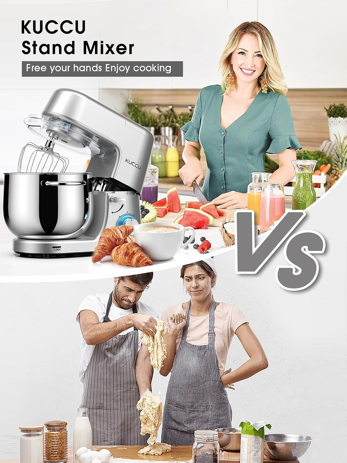 Detalle de KUCCU SM-1508 Stand Mixer, 9.5 qt Bowl, 660W, Six Speeds with Pulse