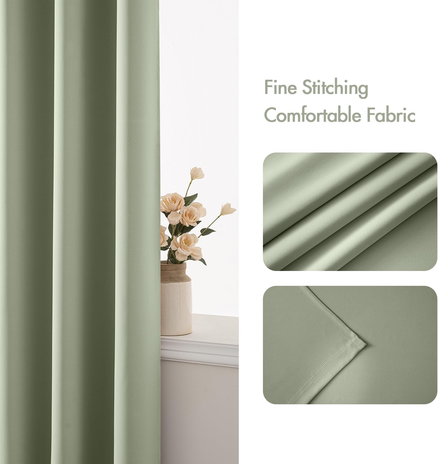 Detalle de EMEMA Verdunkelungsvorhänge Salbei Grün – 2er-Set, 225 cm x 140 cm, Ösen, blickdicht