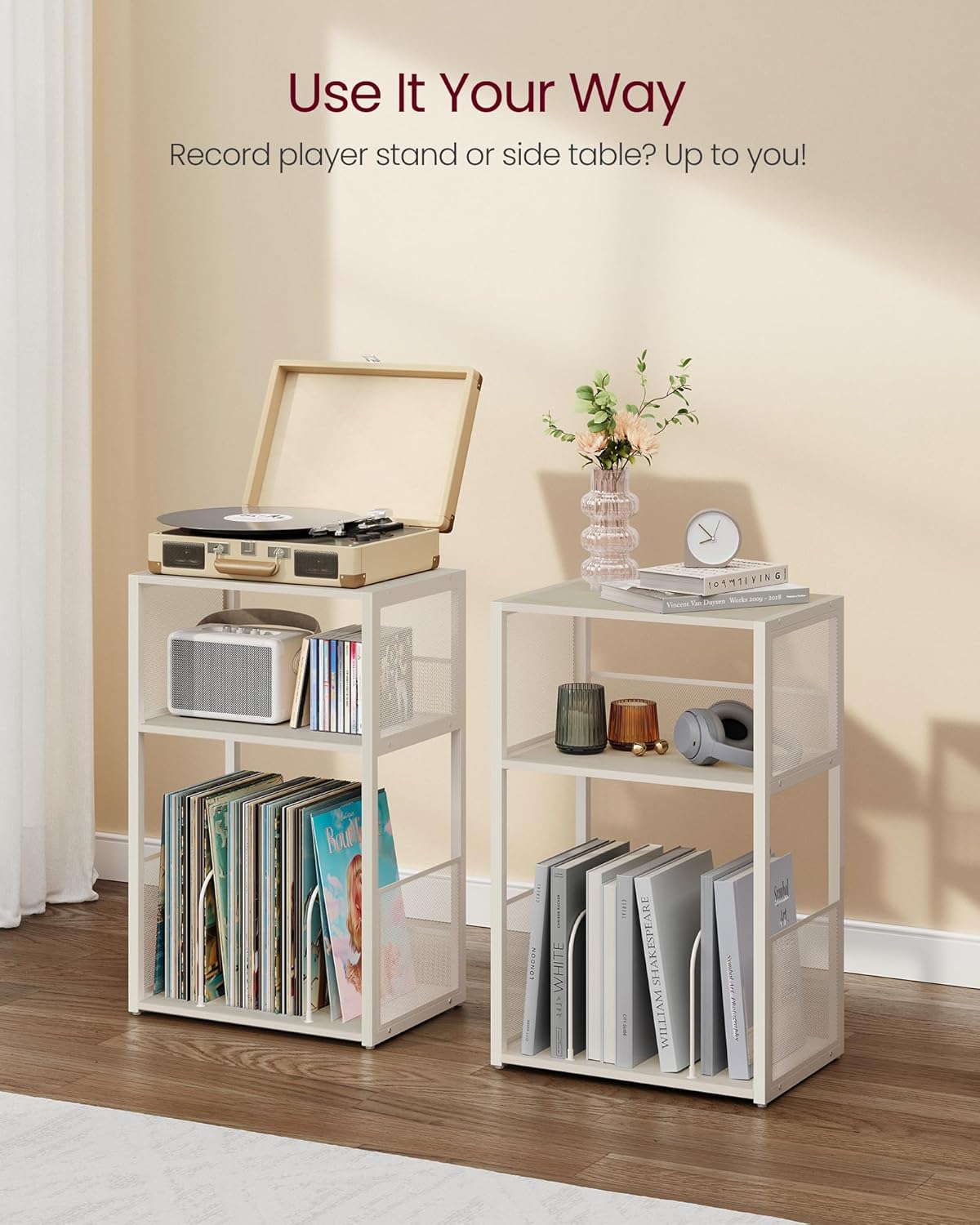 Thumbnail 5 de VASAGLE Record Player Stand 3-Tier Side Table (Rustic White)