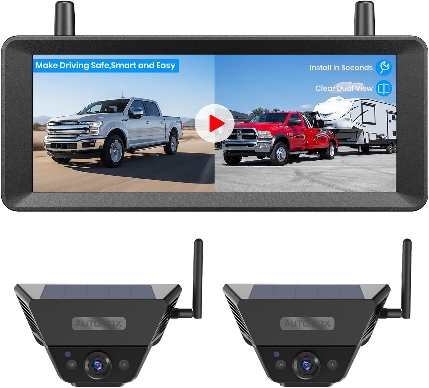 Detalle de AUTO-VOX Dual Solar Wireless Magnetic Backup Camera System with 7.2" Split-Screen Monitor