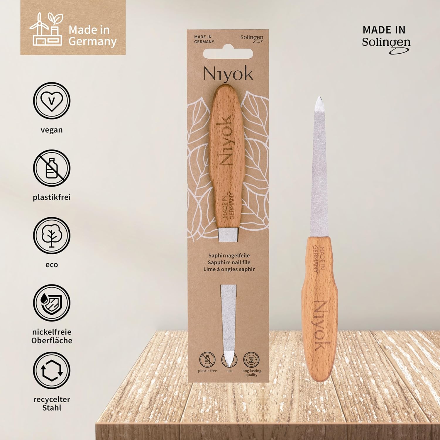 Detalle de NIY NIYOK 4060 Lime à ongles avec manche en bois – petite taille