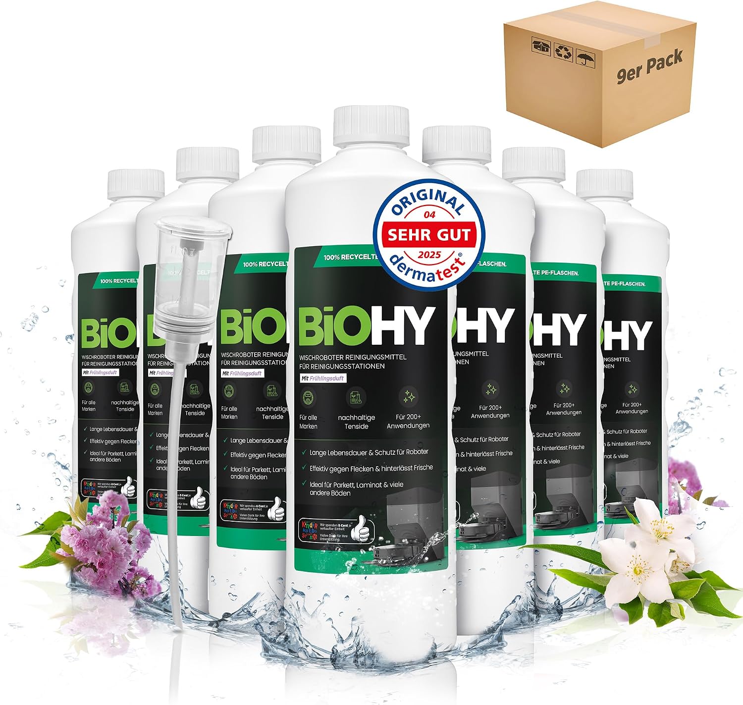 Detalle de BIOHY geconcentreerde dweilrobotreiniger, laag schuim, lentegeur, 9 x 1 l