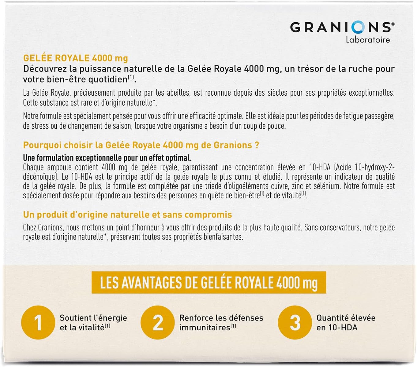 Detalle 2 de GRANIONS Gelee Royale 4000 mg – 10 ampoules 🩺