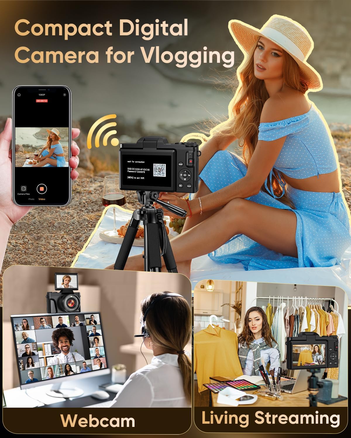 Detalle 2 de 4K Digital Camera for Photography with WiFi, 64MP Autofocus & 3" Flip Screen (16X Zoom) – Black