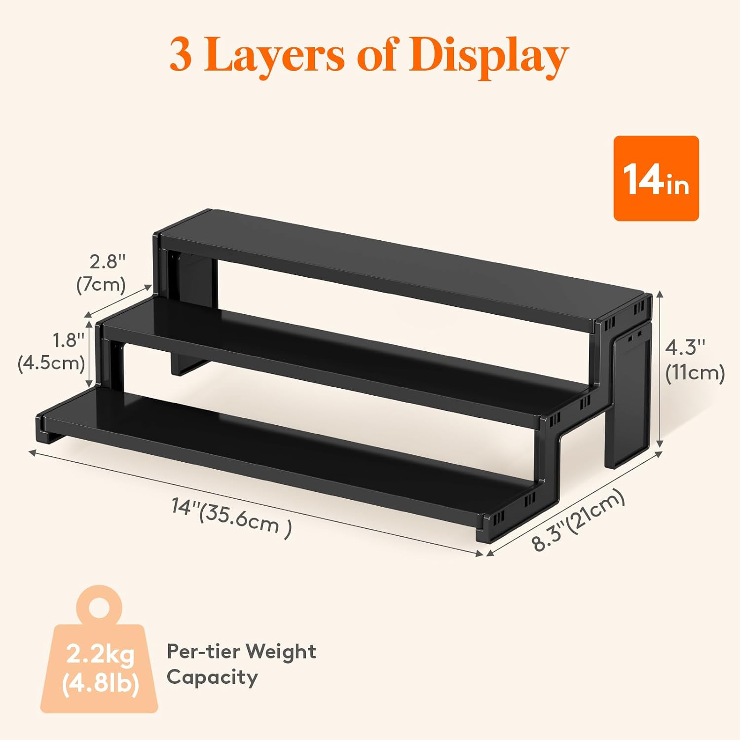 Detalle de Lifewit 25105 – 3-poziomowy czarny stojak ekspozycyjny 35,6 cm