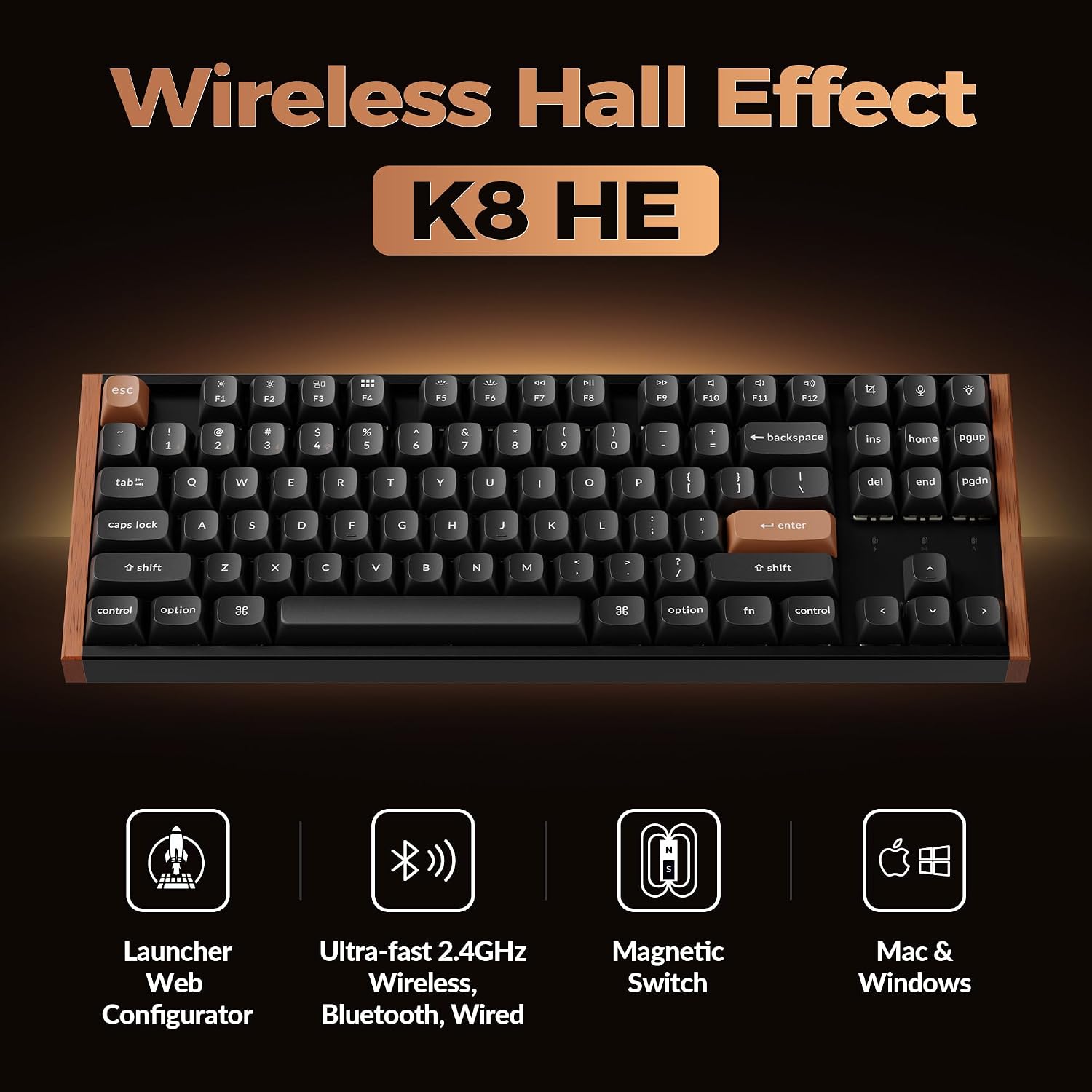 Detalle 2 de Keychron K8 HE TKL Wireless Keyboard with Hall Effect Switches, Rapid Trigger & RGB