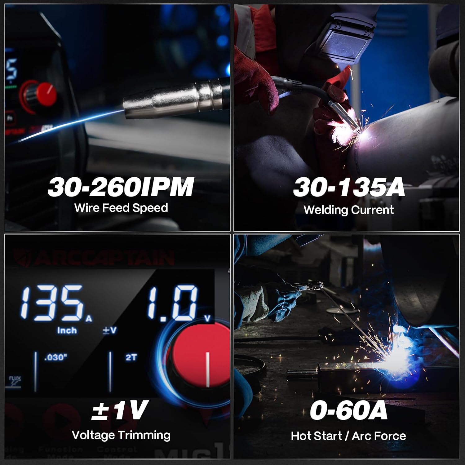 Detalle 2 de ARCCAPTAIN MIG135 135A 110V 3-in-1 Flux Core MIG Welder, Stick and Lift TIG