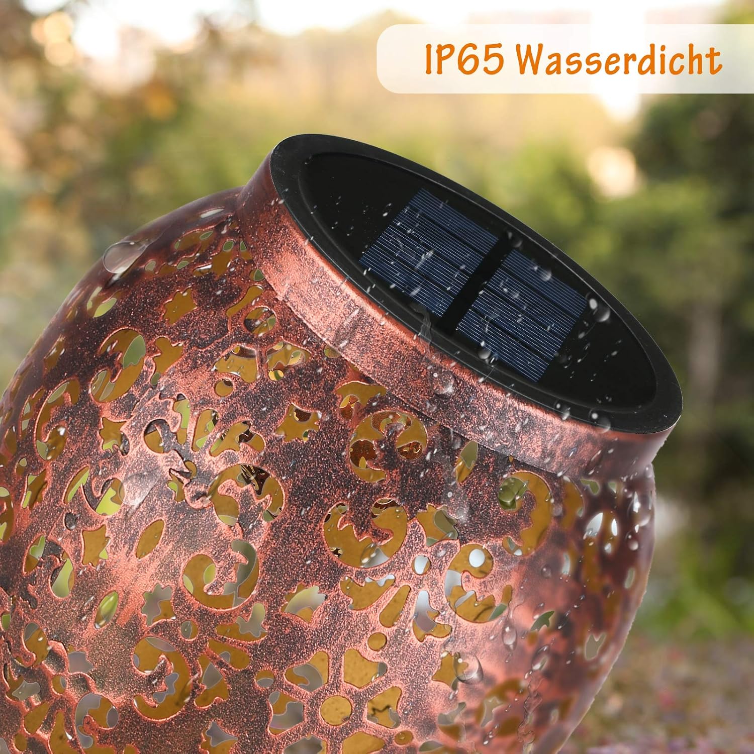 Detalle de JOYCREATOR Metall-Solarleuchten für Außen – 4er-Set, IP65, höhenverstellbar, Kupfer