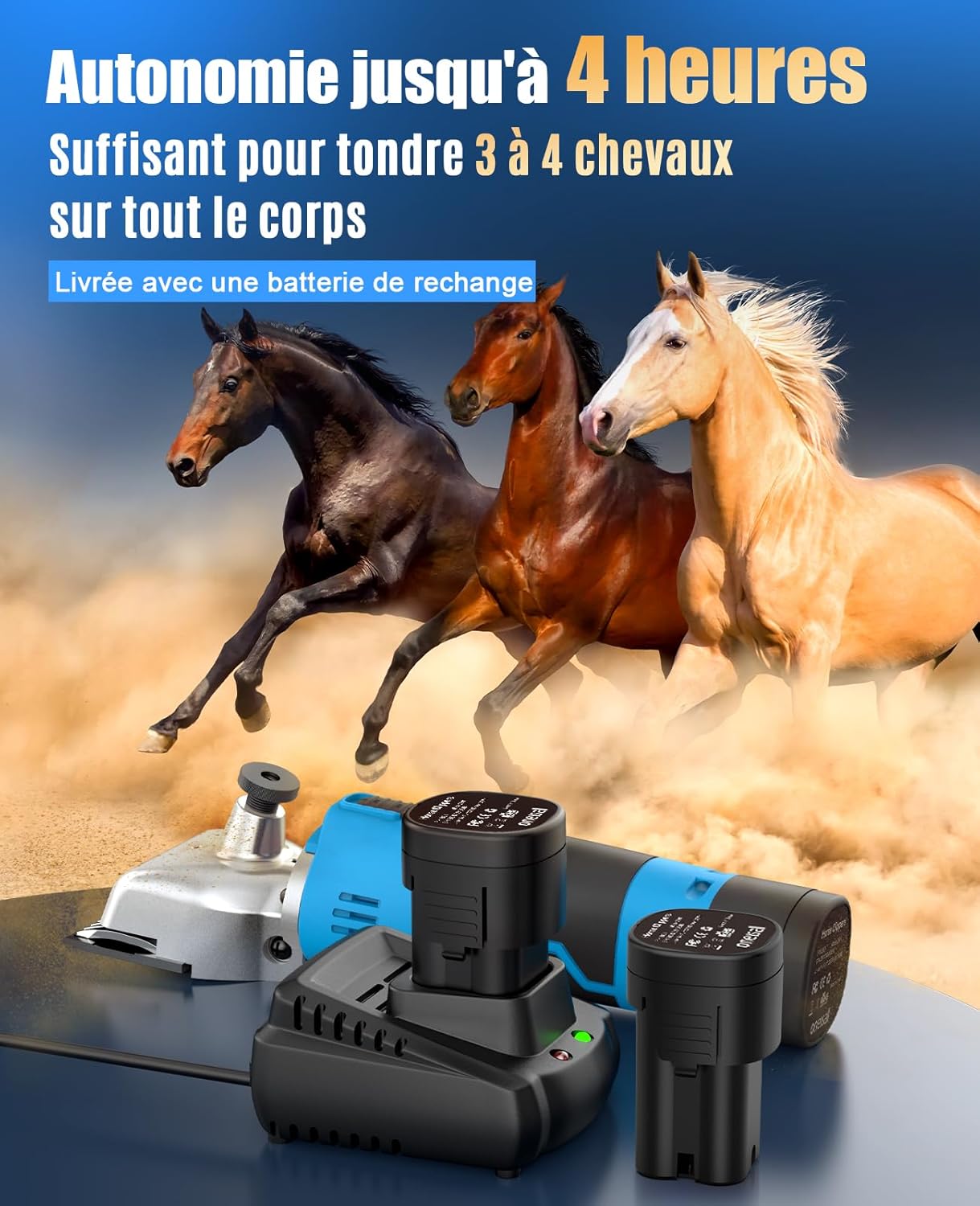 Detalle 2 de Oneisall Tondeuse Cheval Sans Fil à 2 Batteries – Puissante, Ergonomique et Sans Câble
