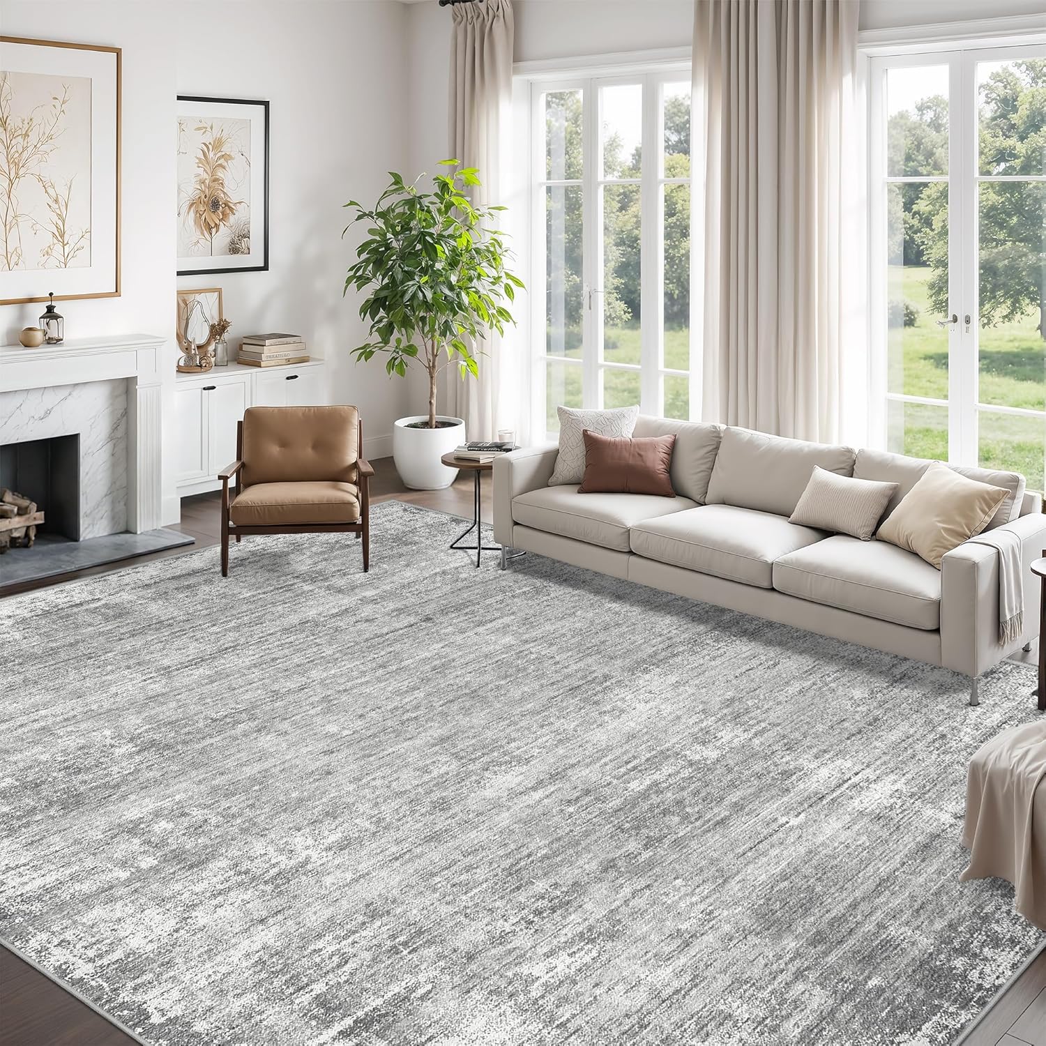 Detalle de zesthome 8' x 10' Abstract Area Rug, Washable Polyester with Non-Slip Backing