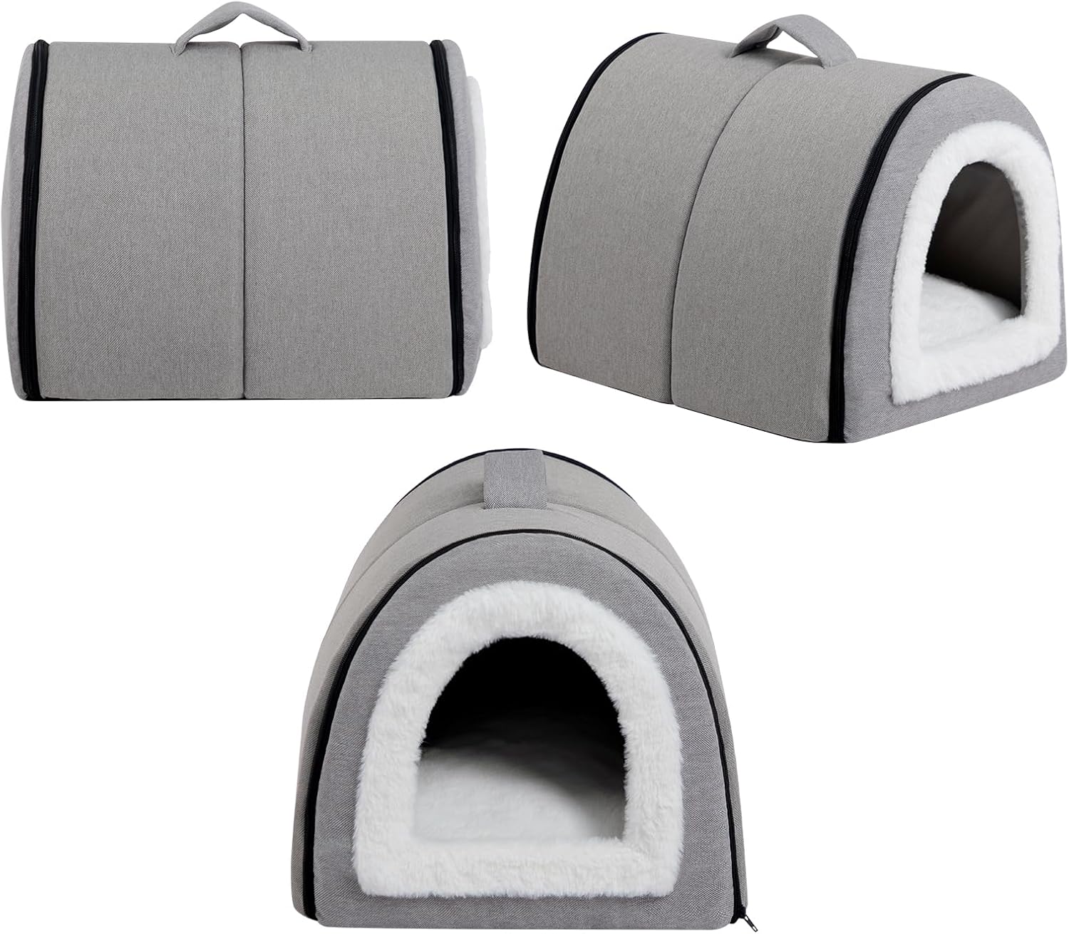 Thumbnail 5 de Hollypet Lit 2 en 1 pliable en lin pour chat et petits chiens (gris) – maison fermée ou canapé
