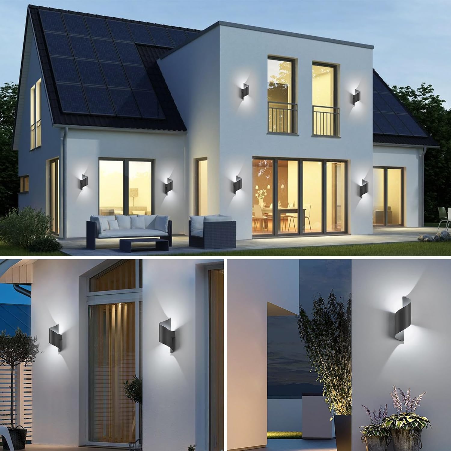 Detalle de LED Wandleuchte Innen/Außen 10 W IP65 – S-förmig, 6000 K kaltweiß, 28 × 10 cm, Aluminium, 600 lm