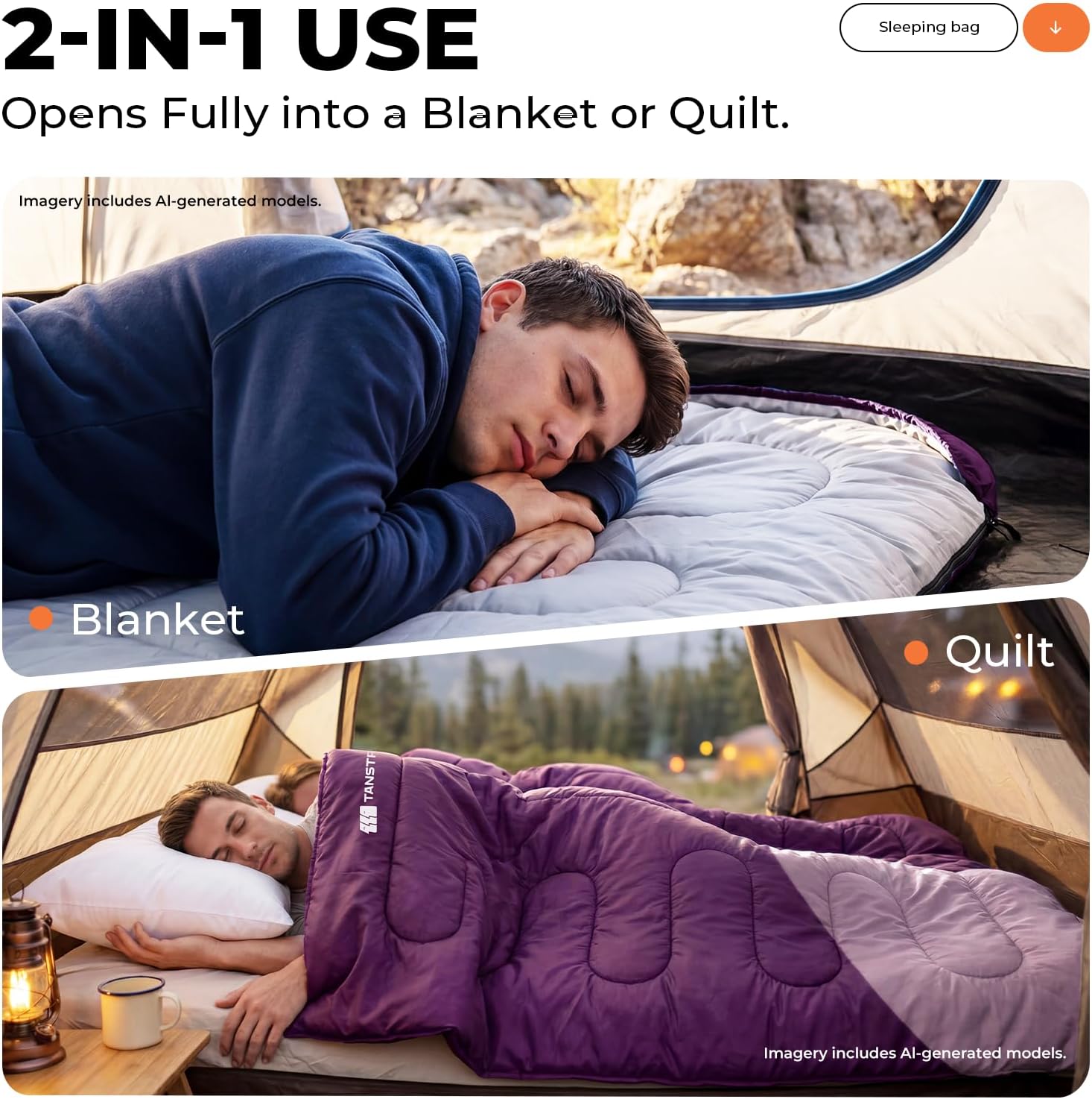 Thumbnail 3 de TANSTRIDER KJFCB54033166-US01 Rectangular Sleeping Bag with Compression Sack