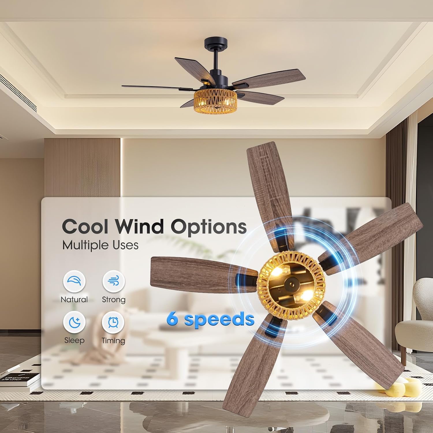 Detalle 2 de LuminFan FS-8916D-46-01 46-Inch Boho Ceiling Fan with Light