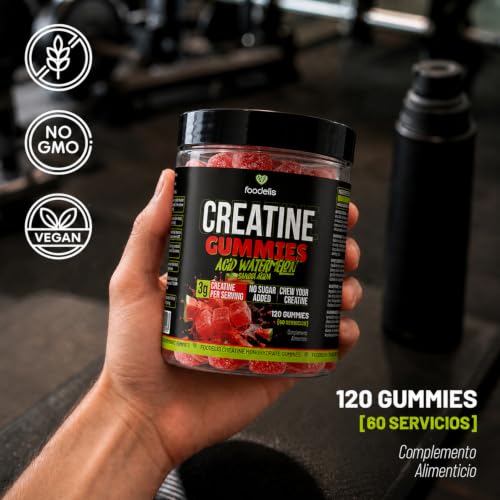 Detalle de Foodelis Creatina gominolas | Creatina Monohidratada en Gominolas, 3 g por dosis (2 gummies) – Sandía Ácida