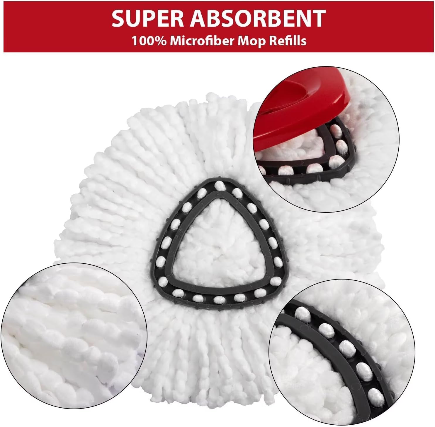 Thumbnail 2 de YUAKOU 4-Pack Mop Replacement Heads, White Microfiber for EasyWring Spin Mops