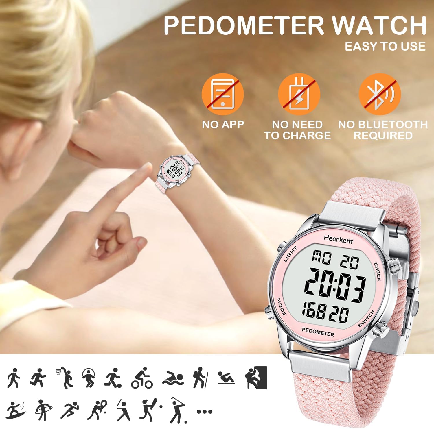 Thumbnail 3 de Hearkent Pedometer Watch for Women – Non-Bluetooth step tracker with LCD display and 30M waterproofing