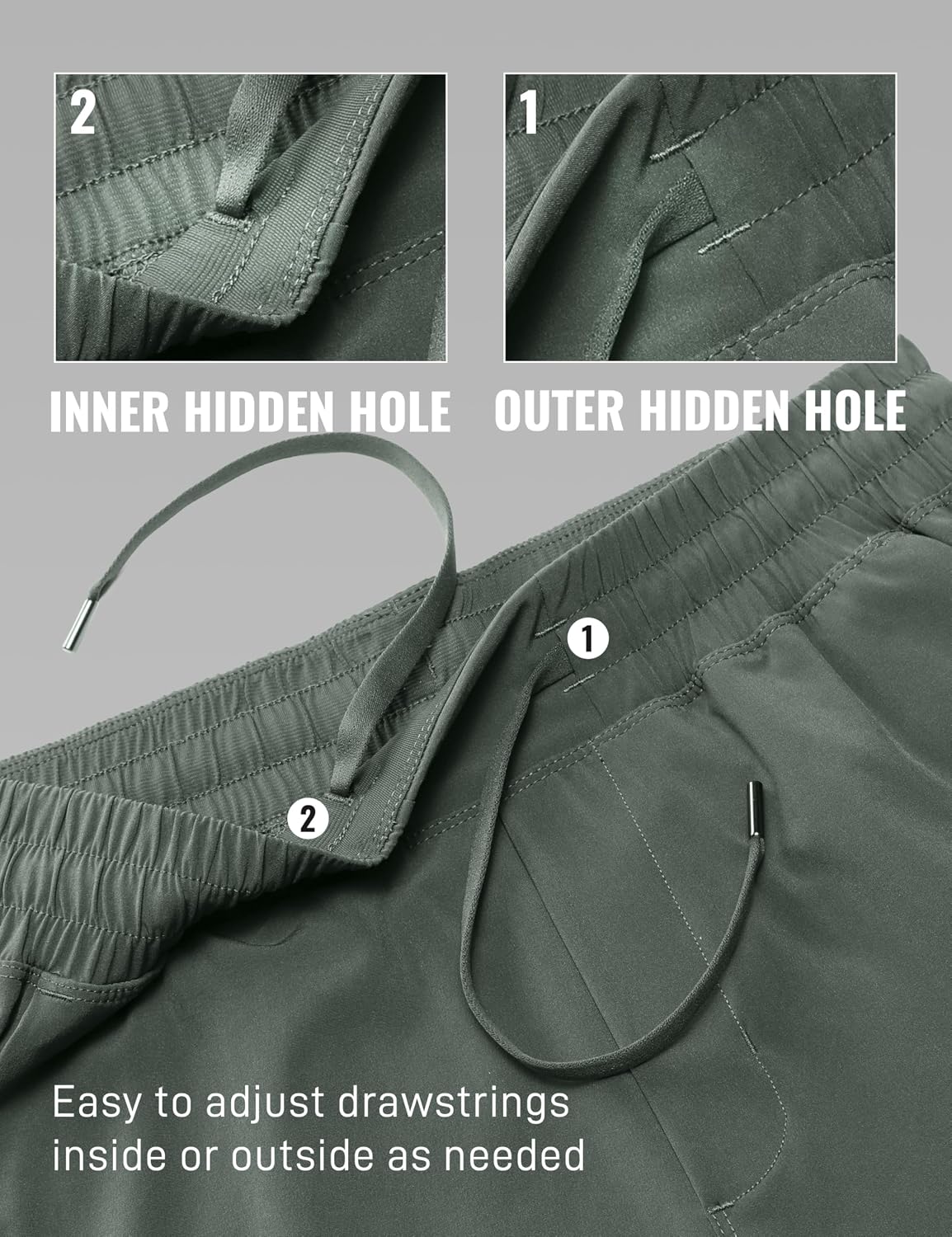 Detalle 1 de CRZ YOGA pantaloncini da allenamento da uomo a asciugatura rapida, con tasche e girovita regolabile (S, 18 cm) Saggio Grigio