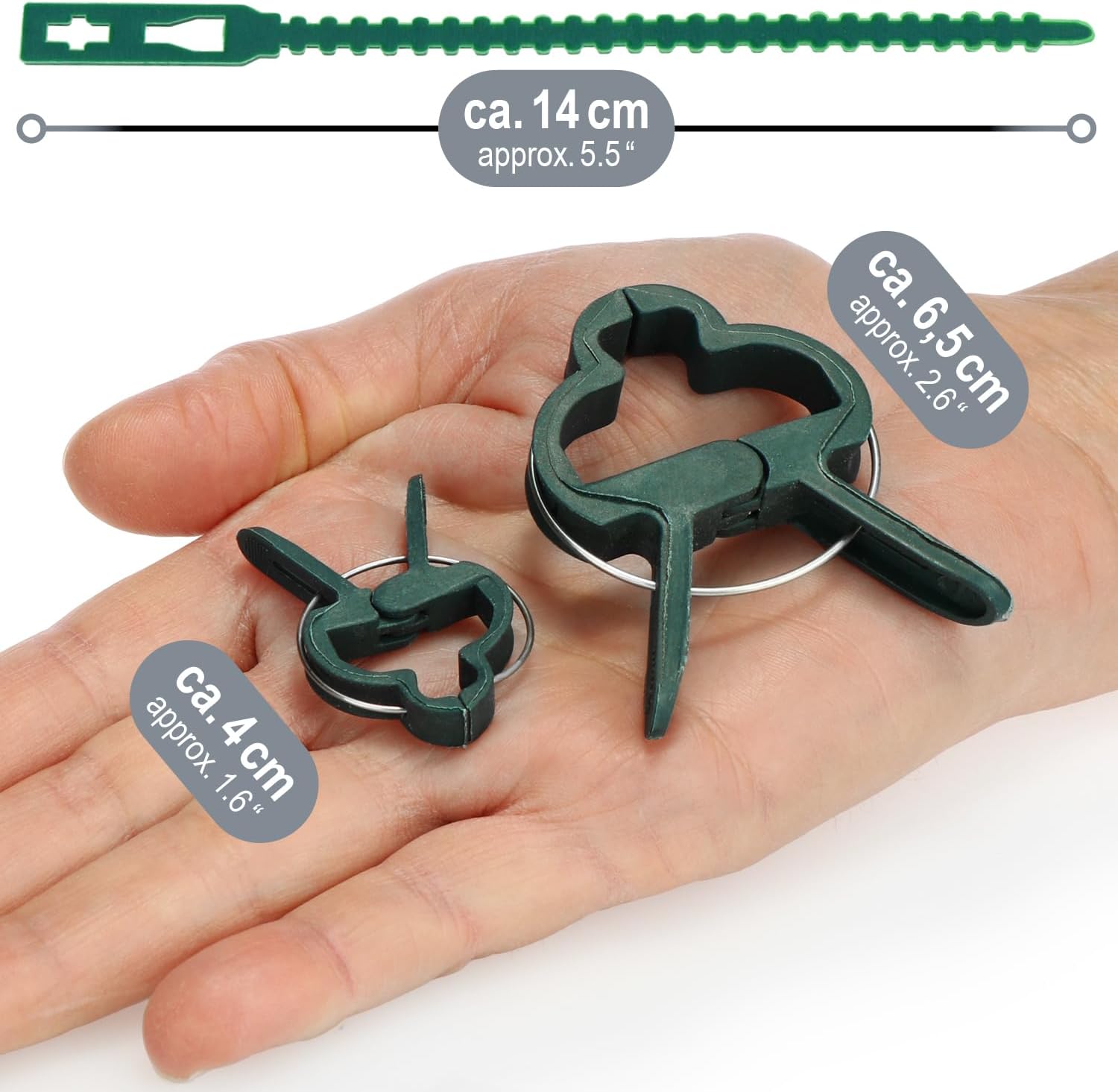 Detalle de COM-FOUR Set Morsetti per Piante da 150 Pezzi – Clip e Fascette Verdi per Sostegno
