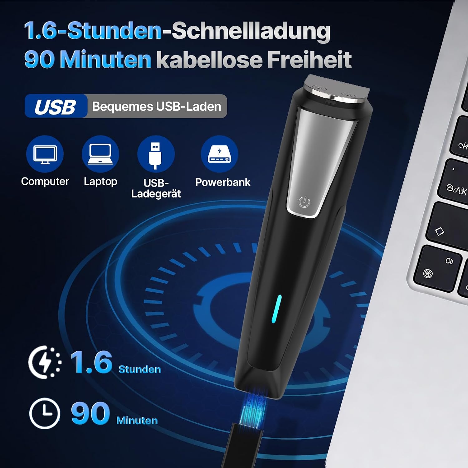 Detalle de Valano 3-in-1 Profi Haarschneidemaschine & Bartschneider – kabellos, 9 Aufsätze (1–16 mm) für Kopf bis Fuß