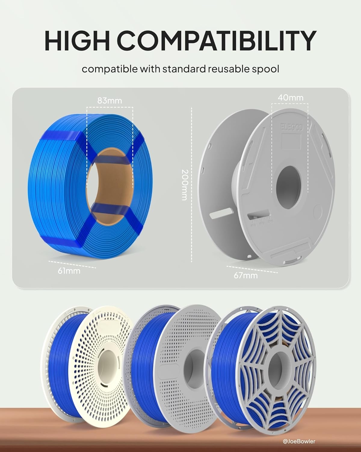 Thumbnail 3 de ELEGOO PLA Basic Refill Filament 1.75mm Bundle (4kg) – Black, White, Red & Cobalt Blue