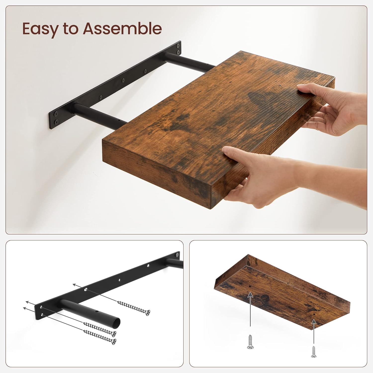 Detalle de VASAGLE Wall Shelf, Floating Shelf 20 x 40 x 3.8 cm in Rustic Brown (LWS24BX)