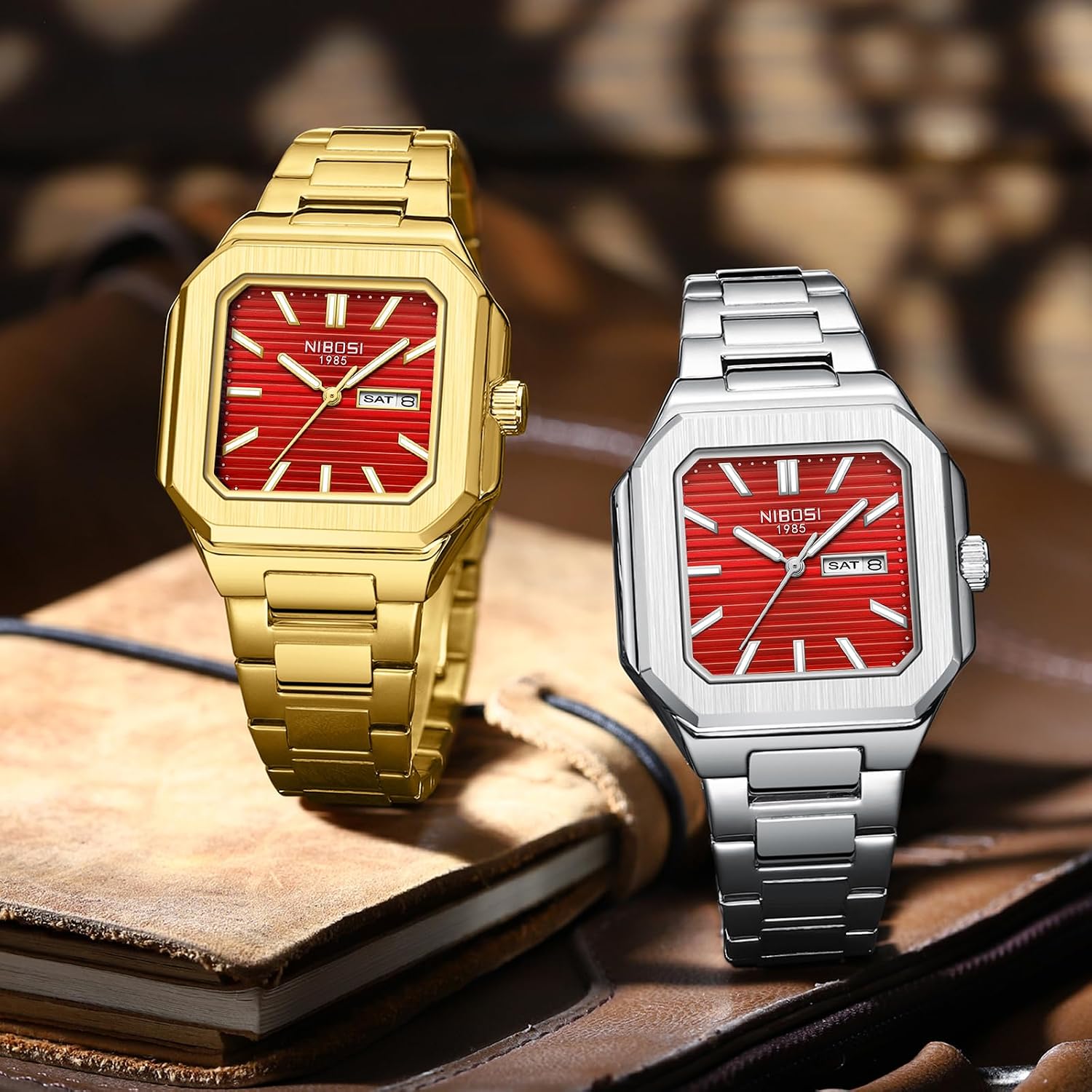 Detalle 2 de NIBOSI orologio analogico da uomo quadrato