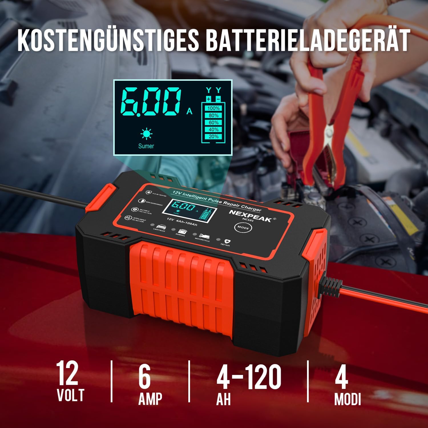 Detalle 2 de 6A Autobatterie Ladegerät 12V – Smart, vollautomatisch mit Temperaturkompensation