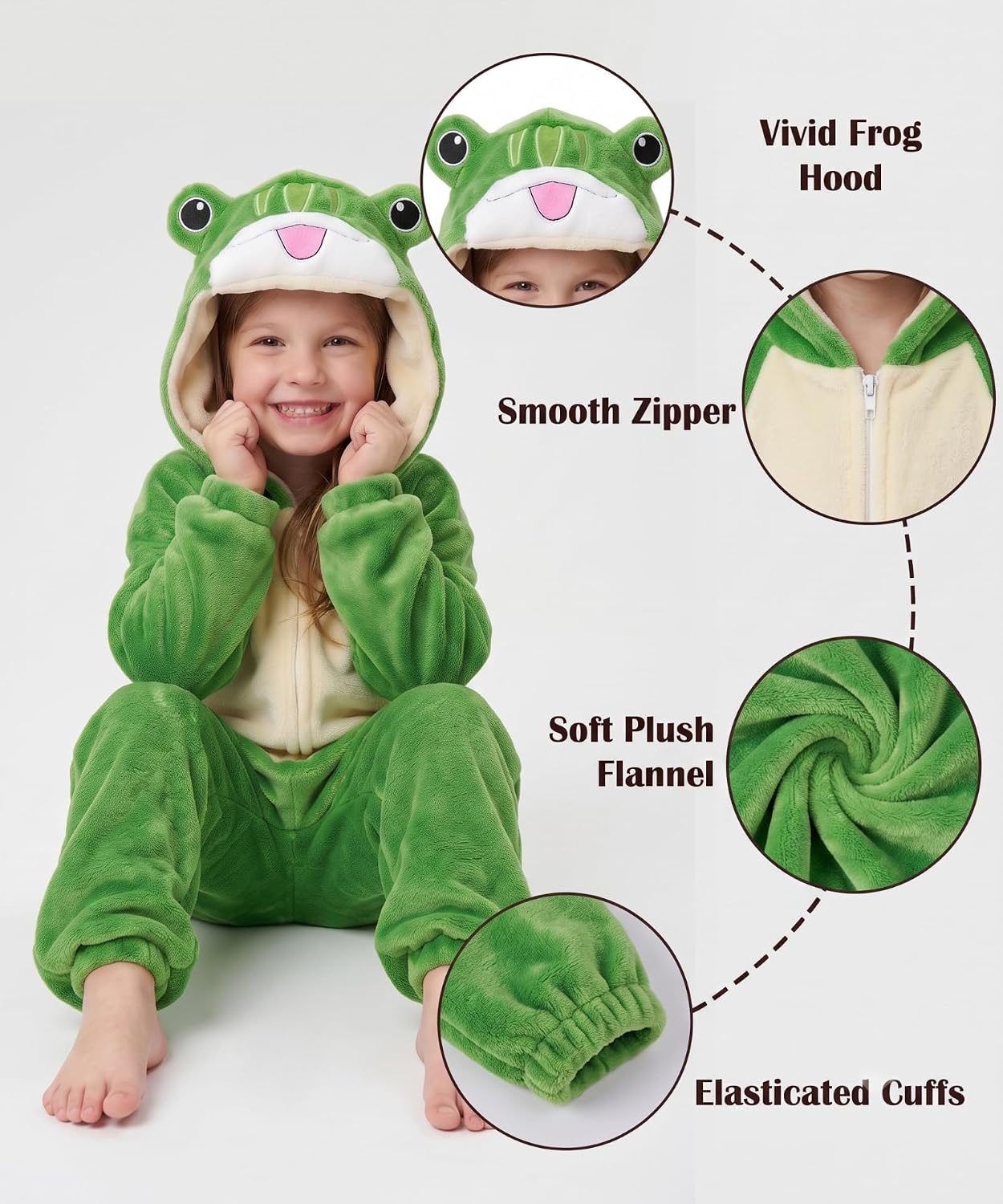 Detalle de LONULAIN WXETSY Kids Animal Onesie Pajamas, Flannel Fleece Hood, Pockets & Zipper