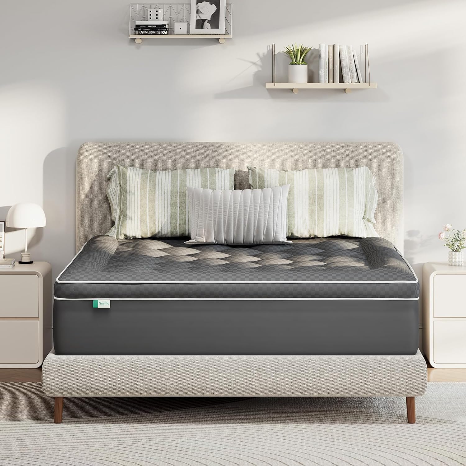 Detalle de Novilla Surmatelas 140x190 cm – Surmatelas 3D en Microfibre, respirant et rafraîchissant, poche 30 cm, Gris foncé