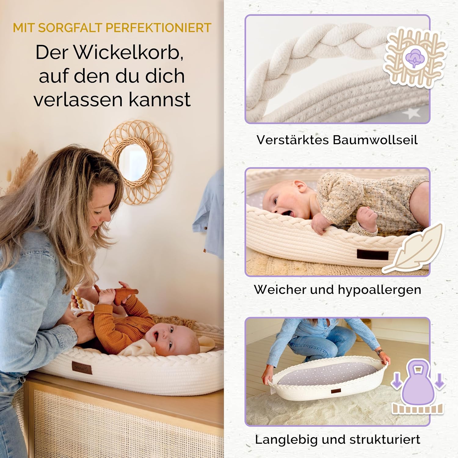 Thumbnail 2 de Yunioo Wickelkorb Baby mit Reise-Wickelauflage – weiche, wasserabweisende Hülle