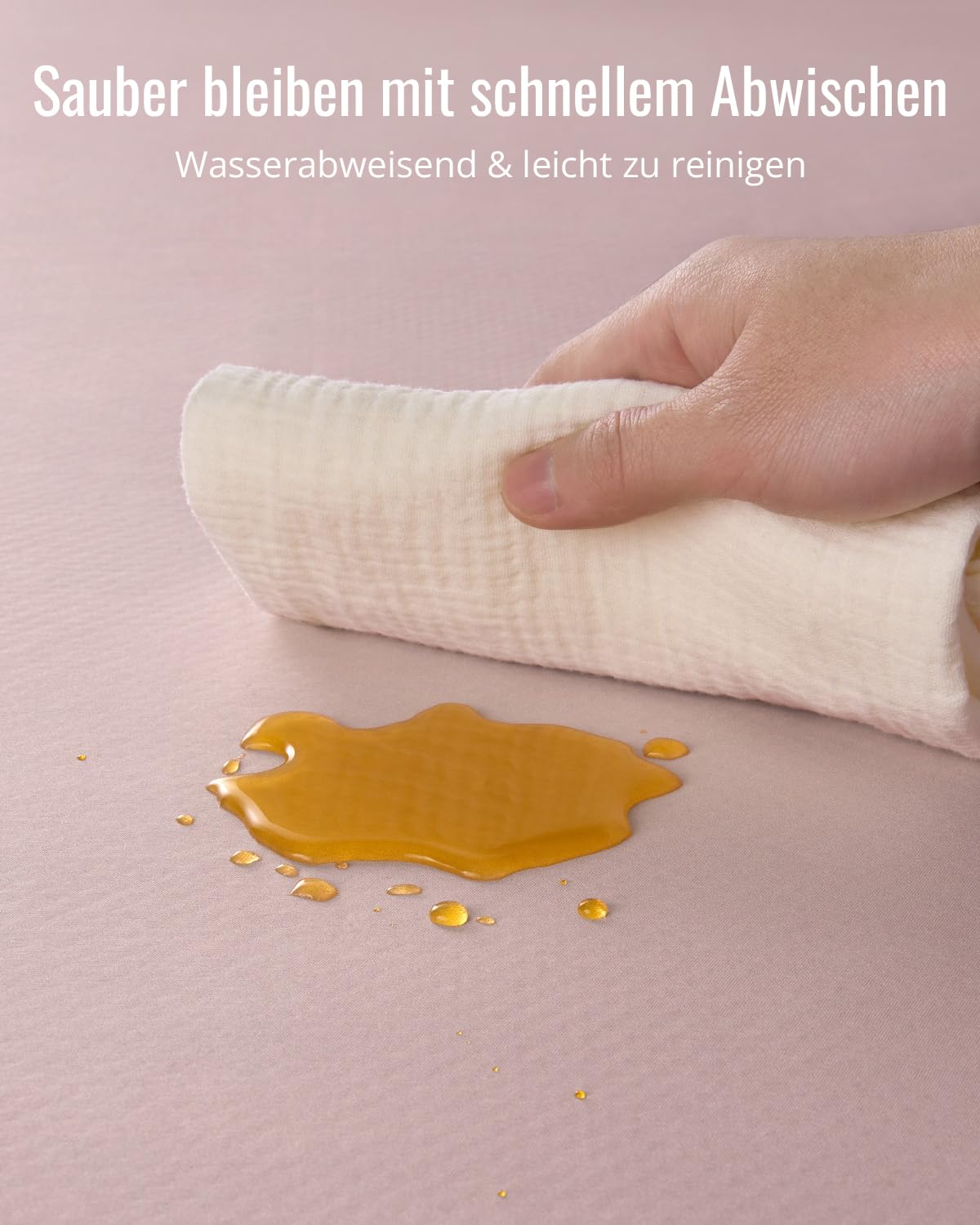 Detalle de Blissful Diary Baby-Spritzschutzmatte für unter den Hochstuhl (128 x 128 cm), abwischbar, wasserdicht & rutschfest – zartrosa