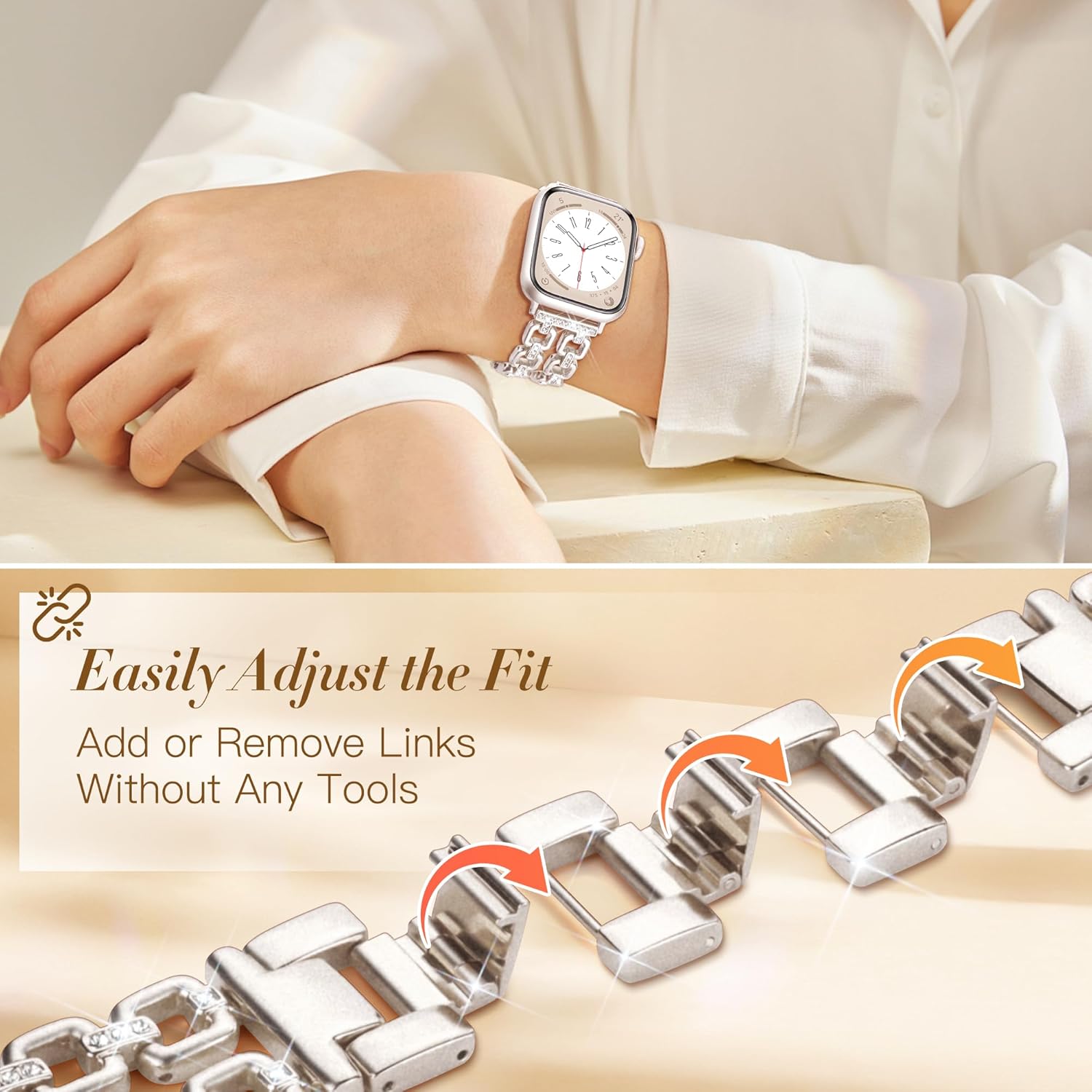 Thumbnail 4 de Calina Metal Strap for Apple Watch – Luxury Diamond-Accent 49mm/42mm & 38–46mm, Women’s S11/S3 Series