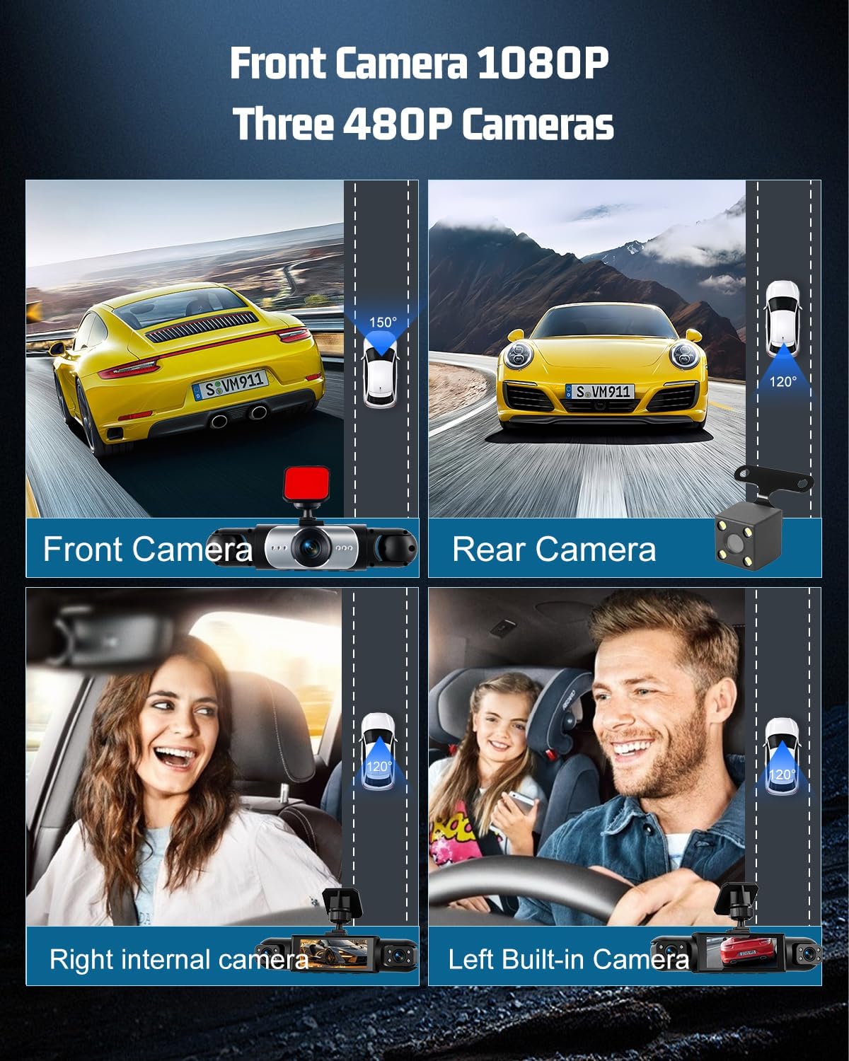 Thumbnail 1 de NHOPEEW dash cam 360 4 cámaras 1080p