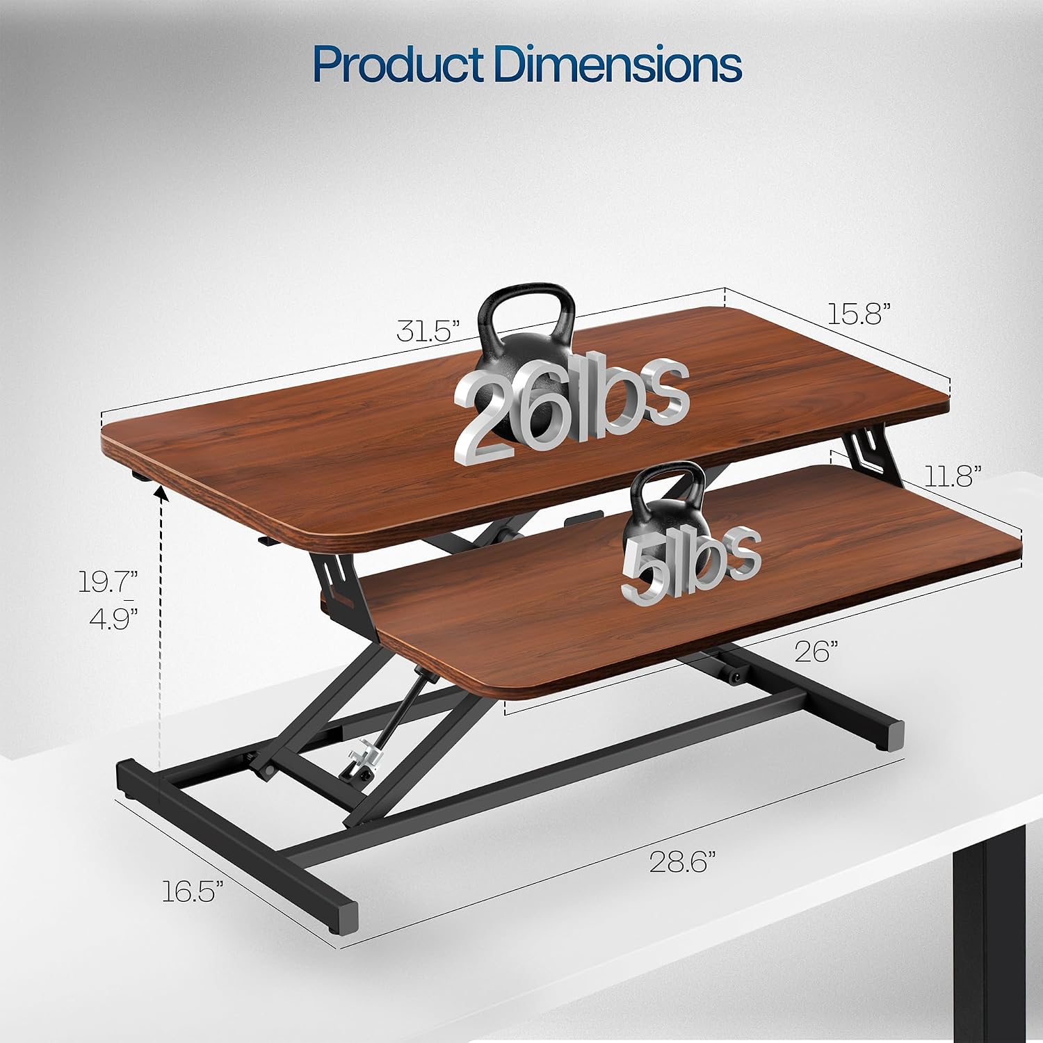 Thumbnail 2 de VIVO DESK-V000SD 32-Inch Standing Desk Riser, Dark Walnut, Two-Tier Design