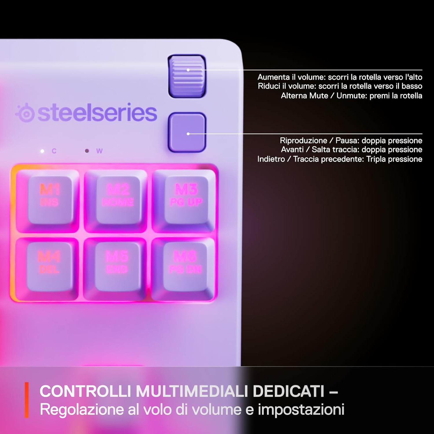 Thumbnail 5 de SteelSeries Apex 3 TKL Lavanda – tastiera gaming TKL UK QWERTY con RGB a 8 zone e switch silenziosi