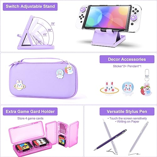 Thumbnail 2 de innoAura Paquete de Accesorios NS Switch OLED - Funda 18 en 1 Carcasa de Juegos de Switch, Protector de Pantalla, Soporte Grips de Mando de Switch,Púrpura