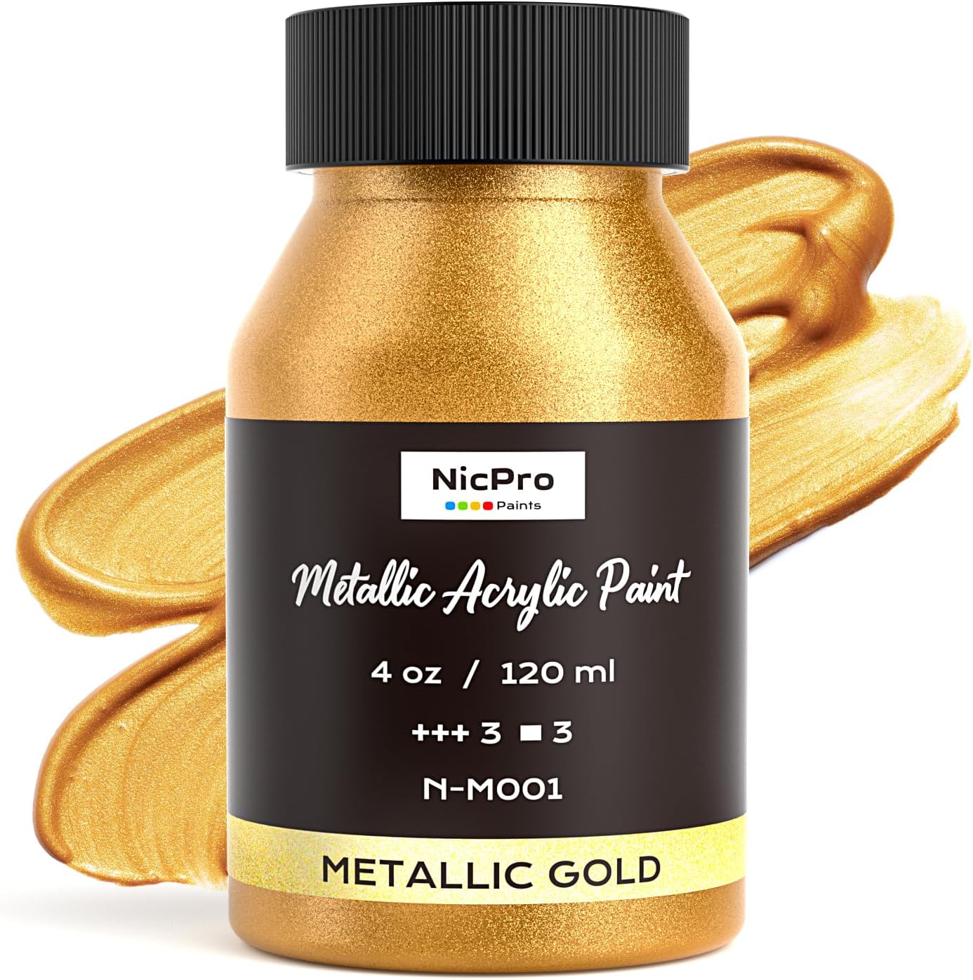 Detalle de Nicpro Metallic Gold Acrylic Paint, 4 fl oz (120 ml), Gloss Finish