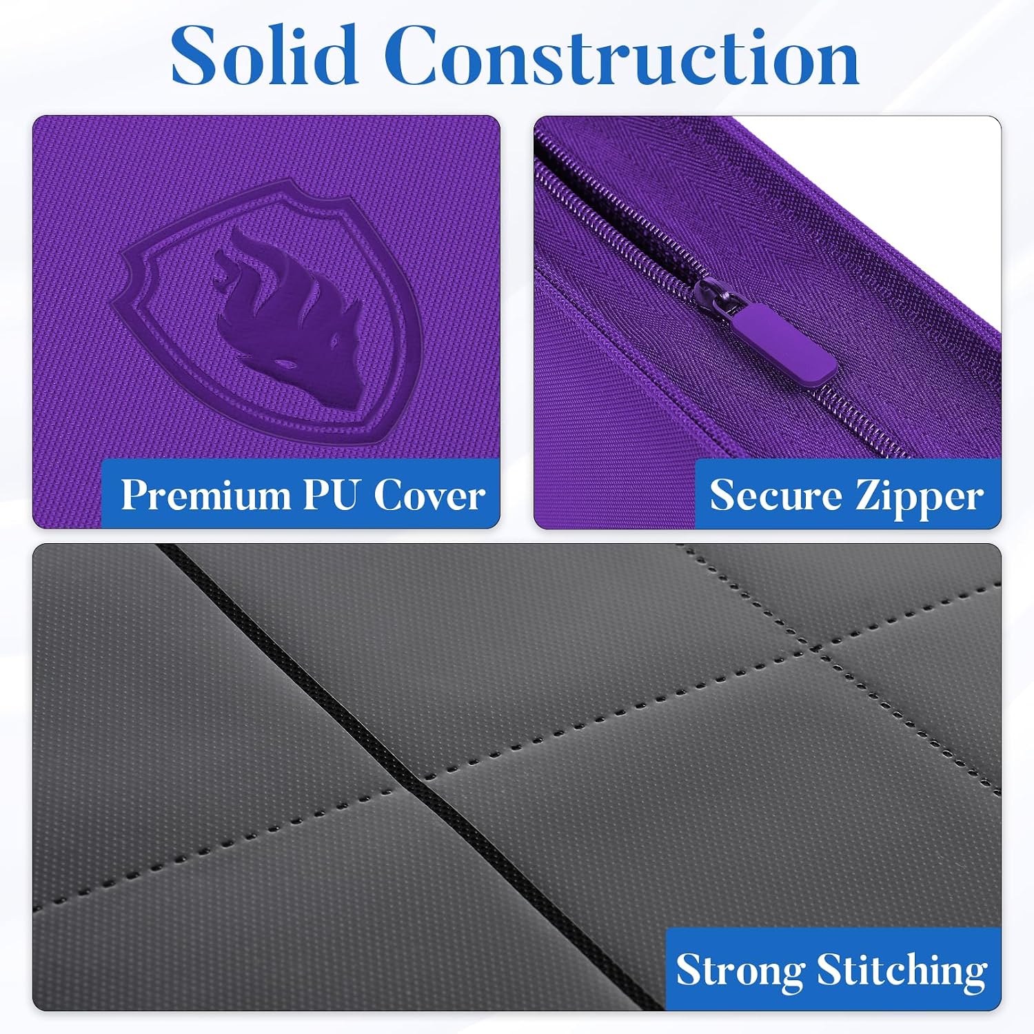 Detalle de Premium Zip Card Binder 12 Pocket — Fabmaker 912 Pockets Trading Card Binder in Purple