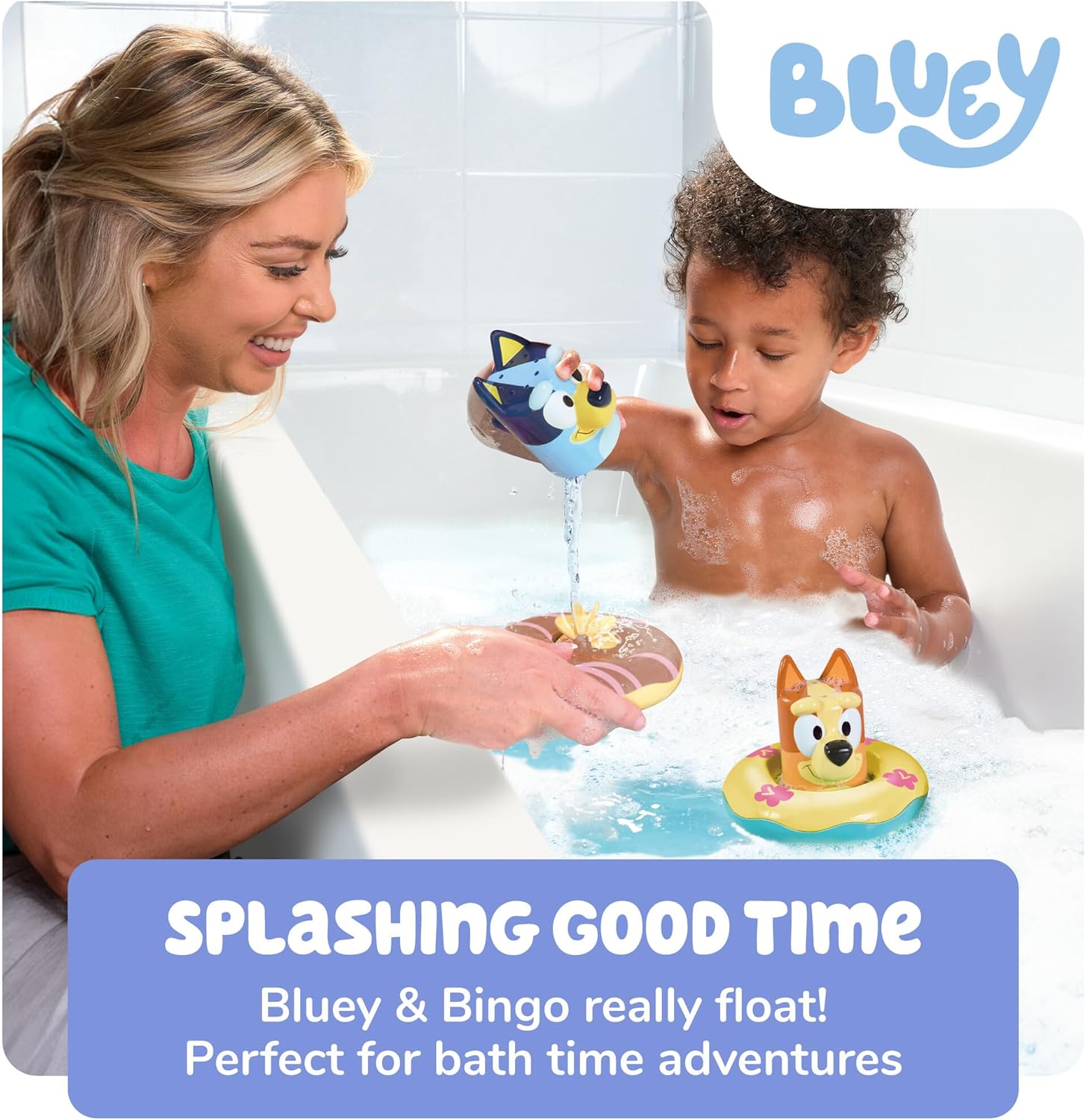 Thumbnail 3 de Tomy Toomies – Giocattolo da Bagno Bluey e Bingo in Boa, 2 pezzi con ruote ad acqua (licenza ufficiale) per bambini dai 18 mesi