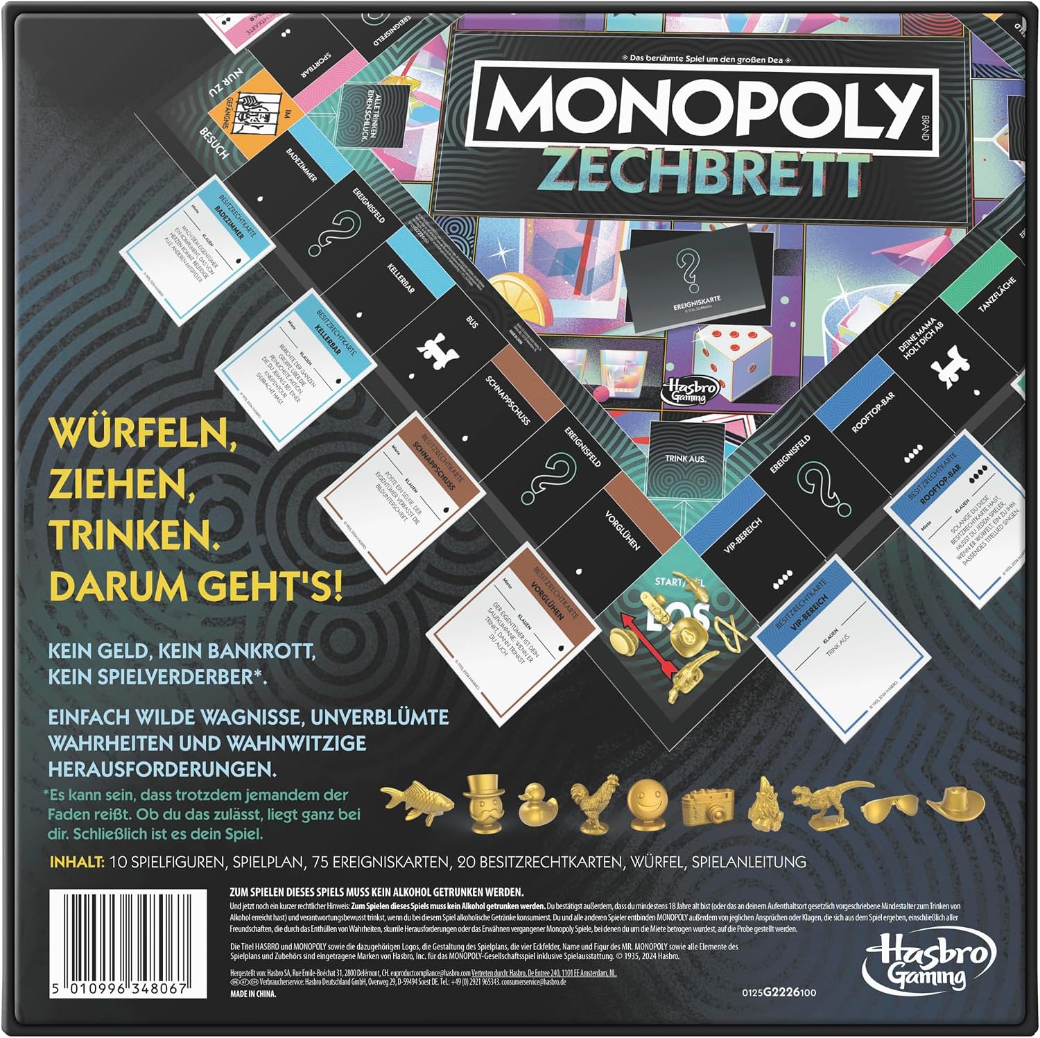 Detalle 2 de Monopoly Board Crawl Trinkspiel (offiziell) – Deutsche Fassung, Partyspiel für Erwachsene ab 21 Jahren