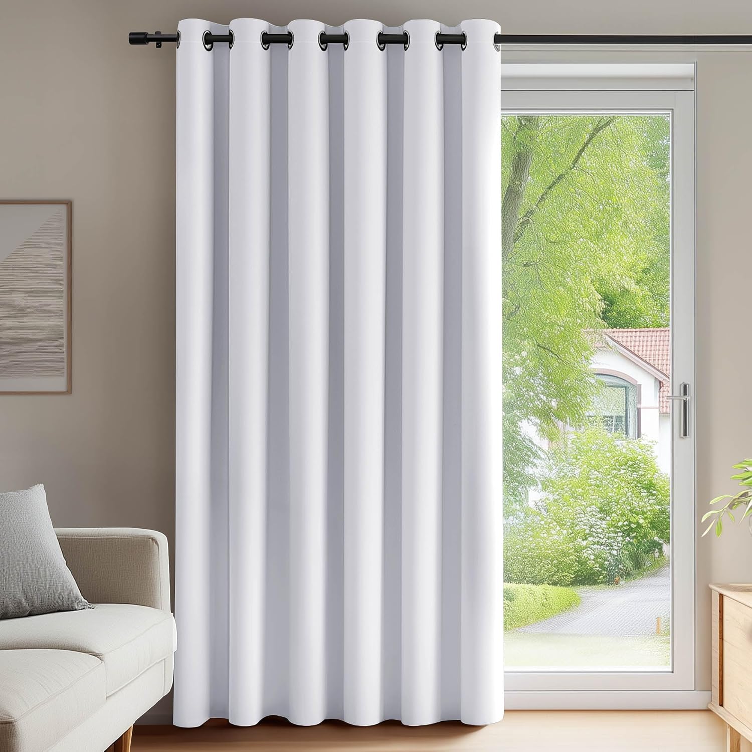 Detalle de Deconovo Tenda Oscurante per Camera da Letto, 200 x 290 cm, Grigio Perla – 1 Pannello con Occhielli, 8 Anelli, OEKO-TEX