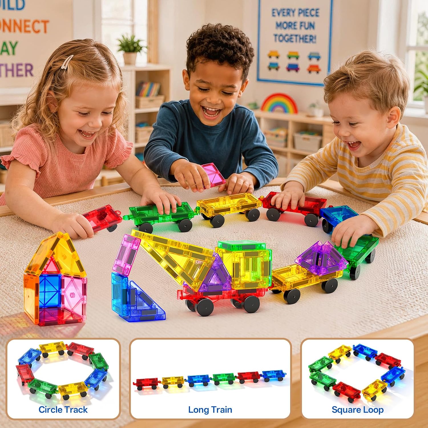 Detalle de Qltytoy 8PCS Magnetic Tiles Mini Cars Set — Portable STEM Play for Kids