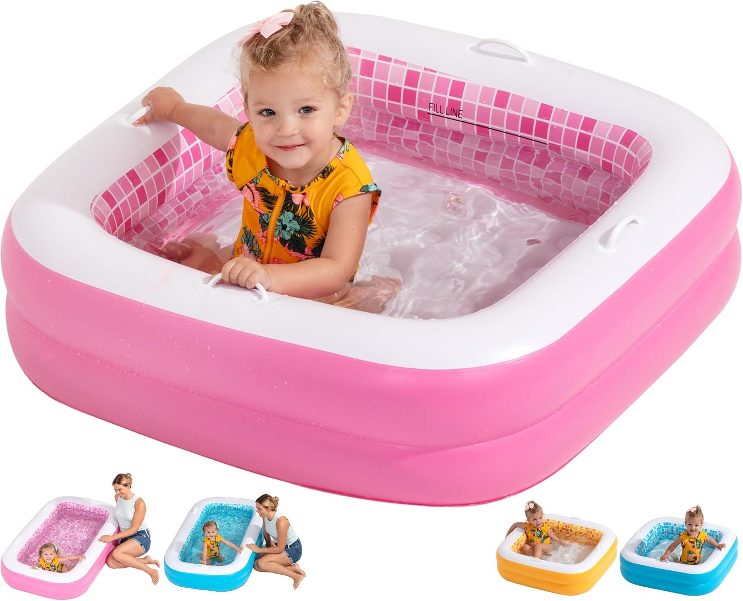 Detalle de 3-in-1 Inflatable Baby Pool, Bathtub & Ball Pit for Toddlers 1-3 with Safety Grip Handles and Soft Floor (34" x 10")
