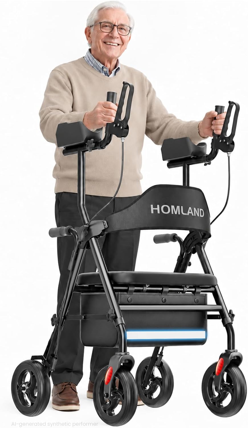 Detalle de HOMLAND Upright Walker with Seat, 8-Inch Wheels, 16-Inch Padded Seat, 300 lb Capacity